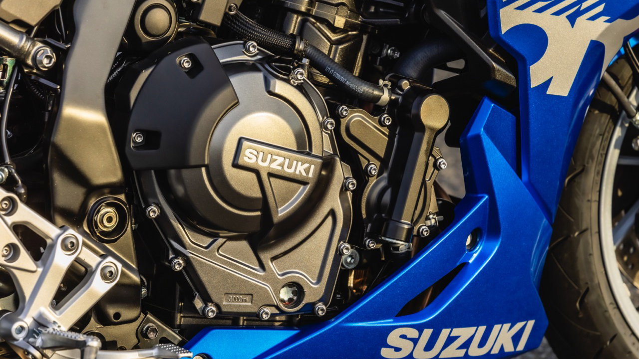 The engine of a Suzuki motorbike